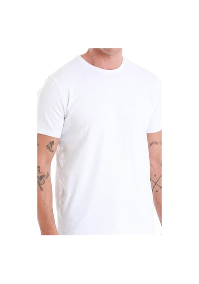 Hatemoğlu Beyaz Regular Fit Jakarlı Bisiklet Yaka Tişört 35103024c005 001 Beyaz