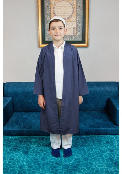 Lacivert Buhara Yaka Namaz Elbisesi Erkek Çocuk Cübbe Lacivert