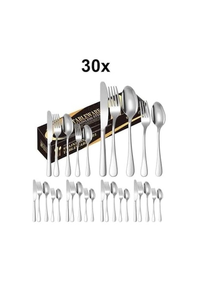 1010 Çelik 30 Parça 6 Kişilik Gri Yemek Kaşık Çatal Bıçak Seti Cin734by