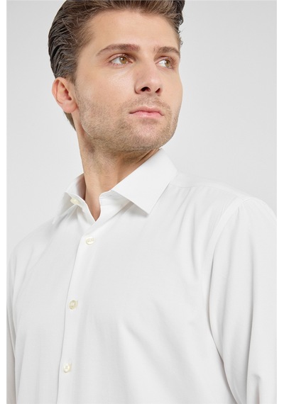 İmza Krem Sert Yaka Uzun Kol Cepsiz Comfort Fit Pamuklu Gömlek 1004255914