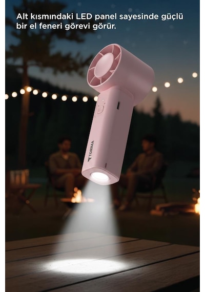 Şarjlı El Vantilatörü Fener Özellikli Taşınabilir Mini Fan F64 Pembe