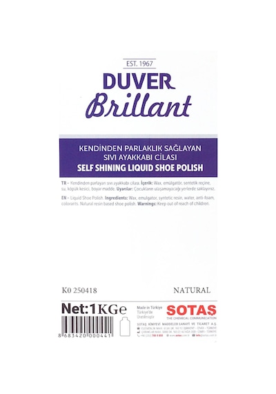 Duver Brillant 1 Kg Kendinden Parlaklık Sağlayan Natural Renk Sıvı Ayakkabı Cilası Renksiz
