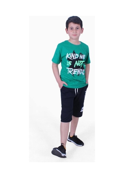 Fyk Kids Yazı Baskılı Erkek Çocuk Kapri Takım Yeşil
