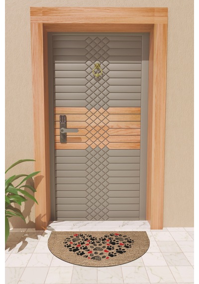 Rugmood Modern Dijital Paspas Kahverengi Kalp Ve Patiler - Kapı Önü Paspası