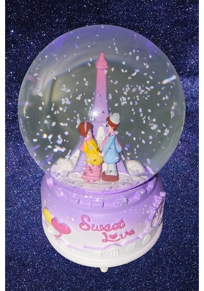 Sweet Love Paris Eyfel Sevgili Kar Küresi Müzikli Ve Işıklı Mor 13cm