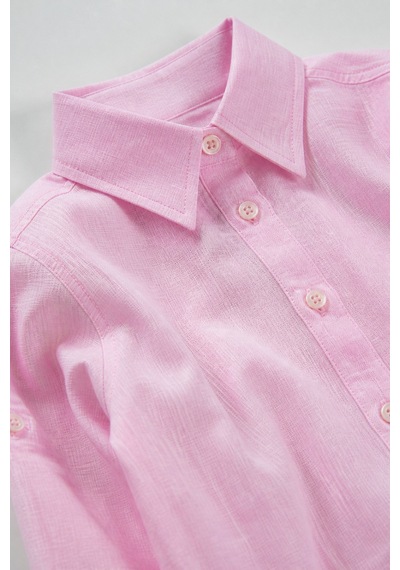 Eray Alp Kids Kız Çocuk Pembe Uzun Kollu Keten Gömlek Günlük Rahat Kombin
