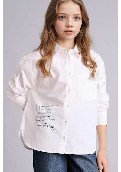 Defacto Baskılı Poplin Gömlek Kız Çocuk G6856a826spwt34 Beyaz-wt34
