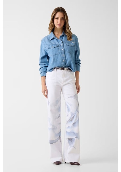 Guess Rege Relaxed Fit Kadın Jean Pantolon W6ga1ad1575 Beyaz