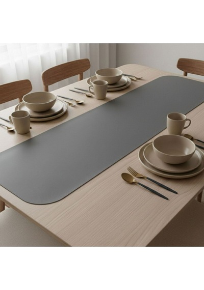 1 Adet Deri Runner Oval Kenarlı-40x140 Cm Gri