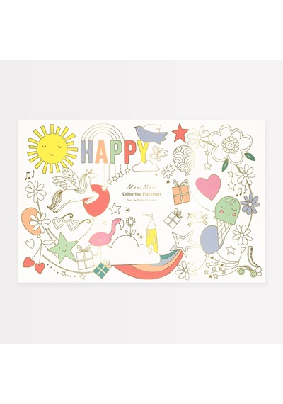 Meri Meri - Happy Icons Colouring Placemats - Mutlu Semboller Boyama Amerikan Servisleri X8