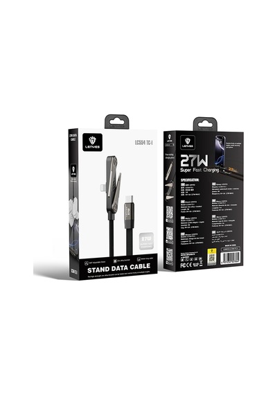 Lenyes Lc554 Type-c To Lightning Stand Özellikli Data Ve Şarj Kablosu 27w 1m Siyah