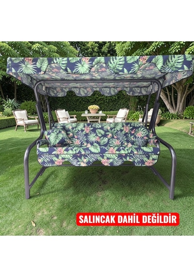 3 Kişilik Salıncak Lüks Kılıf Seti 10cm Süngerli Yaprak Desen Çok Renkli