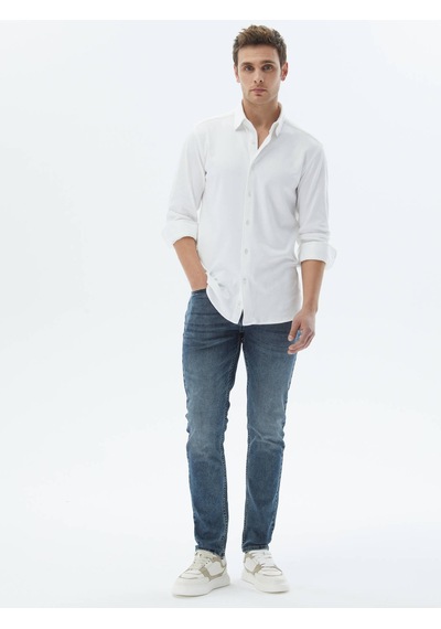 Kip Beyaz Düz Regular Fit Dokuma Casual %100 Pamuk Gömlek Beyaz