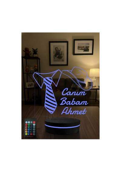 Kişiye Özel İsimli Canım Babam Tasarımlı 16 Renkli 3d Gece Lambası - Babalar Günü Hediyesi