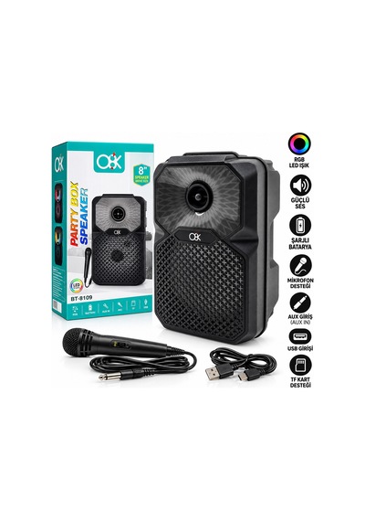8 İnç Bluetooth Mikrofonlu Karaoke Hoparlör Şarjlı, Rgb Çok Renkli
