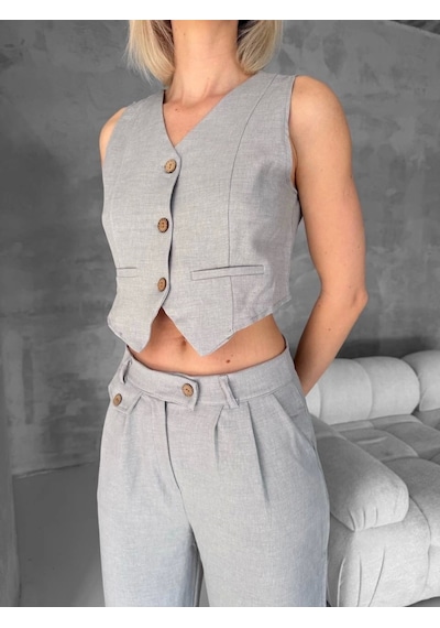 By Mop Essential Yelek Pantolon Takım Gri S255254 Gri