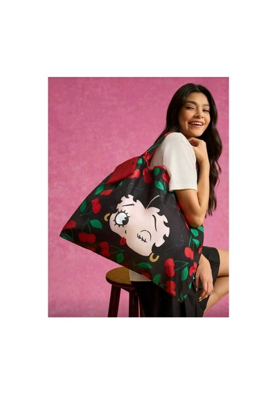 My Balli Store Betty Boop Katlanabilir Alışveriş Çantası Siyah Yeşil