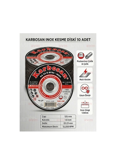 Inox Paslanmaz Çelik Kesme Diski 125x1.0x22.23 Mm 10 Adet