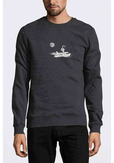 Moon Spaceship Astronaut Girl And Boy Baskılı Füme Erkek Sweat