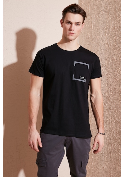 Buratti Bisiklet Yaka Pamuklu Slim Fit Erkek T Shirt 541Rework Siyah
