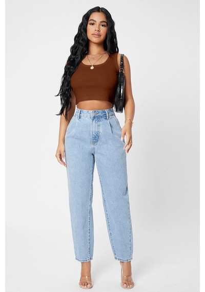 Angbutik Kadın Kahverengi Kare Yaka Crop Top Bluz