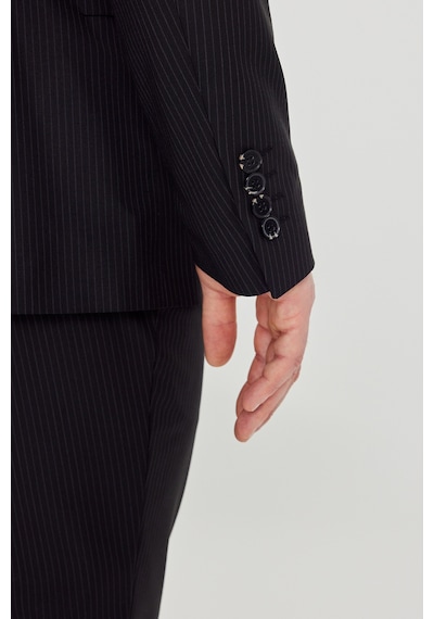 Altınyıldız Classıcs Erkek Sıyah Slim Fit Kırlangıç Yaka Çizgili Esnek Takım Elbise Siyah