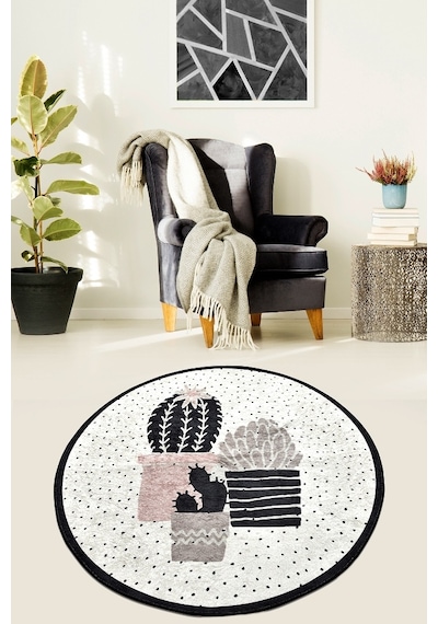 Three Cactus Djt Çap 120 Cm Kaymaz Taban Dekoratif Halı