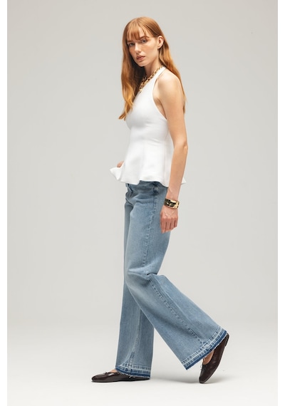 Sââde Kadın Yüksek Bel Wide Leg Jean Pantolon - Paça Detaylı Açık Mavi
