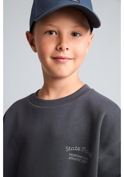 Defacto Bisiklet Yaka Efekt Nakışlı Sweatshirt Erkek Çocuk H9683a826wnar31 Antrasit-ar31