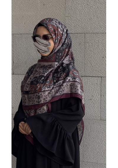 Qalortex Scarf Pamuklu Soft Osmanlı Desen Eşarp-mürdüm