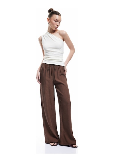 Koton Beli Lastikli Bürümcük Düz Paça Pantolon Kahverengi 5sal40128ıw Kahve
