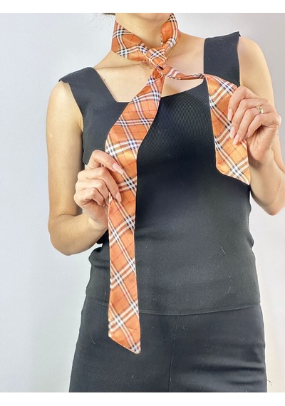 Gönülden Tasarım 144x5 Cm Saten Ekose Fular Boyun Bağı Çanta Aksesuarı Kahverengi
