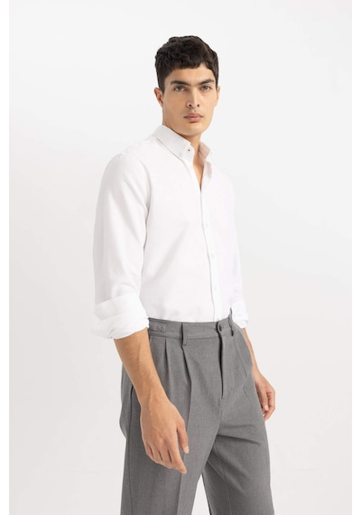 Defacto Beyaz Modern Fit Polo Yaka Petek Dokulu Basic Düz Uzun Kollu Gömlek B7383AX24SPWT34 Beyaz Defacto Beyaz Modern Fit Polo Yaka Petek Dokulu Basic Düz Uzun Kollu Gömlek B7383AX24SPWT34 Beyaz