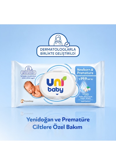 Uni Baby Newborn & Premature Yenidoğan Islak Pamuk Mendil 12x40 480 Yaprak 12'li Set