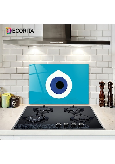 Decorita Cam Ocak Arkası Koruyucu | Nazar Boncuğu | 40cm X 60cm