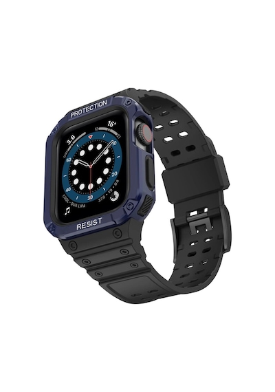 İos Watch Uyumlu 42mm Kr401 Silikon Kordon - Siyah-mavi
