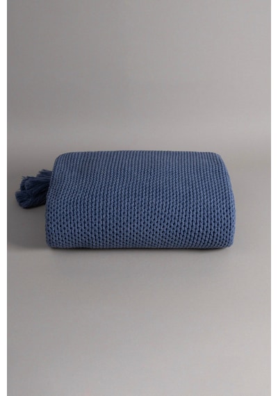Miel İndigo Kenarı Ponponlu Tek Kişilik Battaniye 160x220 37116 Indigo