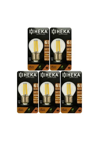 5 Adet Heka 6w 51w 6500k Beyaz Işık E27 Duylu Şeffaf Led Ampul Heka