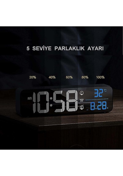 Hd Led Ekranlı Aynalı Elektronik Saat Sıcaklık Tarih Dijital Masa Saati