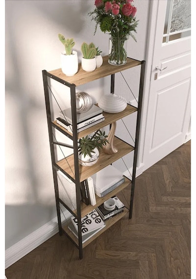 5 Raflı Çok Amaçlı Metal Ve Ahşap Dolap Kitaplık, Mutfak, Kırtasiye Ve Banyo Rafı 60x30x150 Cm Kahverengi 5 Raflı Çok Amaçlı Metal Ve Ahşap Dolap Kitaplık, Mutfak, Kırtasiye Ve Banyo Rafı 60x30x150 Cm Kahverengi