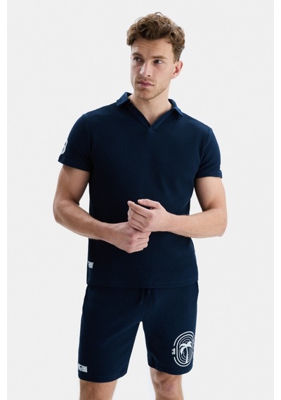 Ucla Russel Lacivert Polo Yaka Baskılı Standard Fit Erkek Tshirt Lacivert