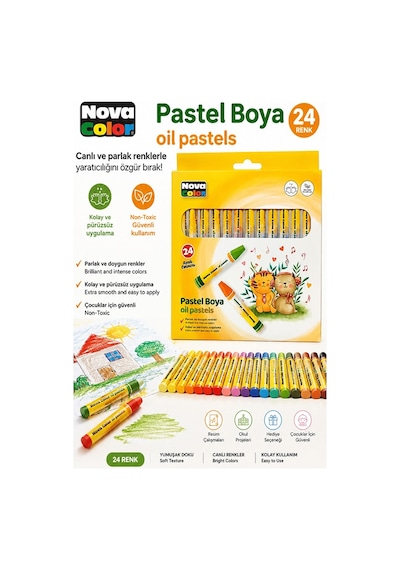 Pastel Boya 24 Renk 1 Paket Nova Color Pastel Boya 24 Lü Karton Kutulu Parlak Canlı Ve Örtücü Renkler Çok Renkli