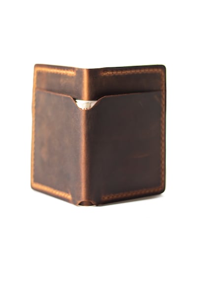 Kişiye Isme Özel Bifold Dik Para Bölmeli Deri Cüzdan Camel