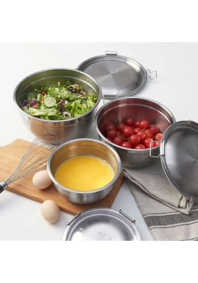 Ikea Cıklıd 3'lü Paslanmaz Çelik Saklama Kabı Seti 1 / 2 / 3 L Krom