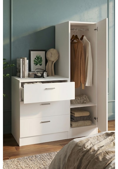 Yurudesign Nancy Aynalı Şifonyer Gardırop Beyaz