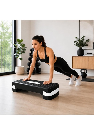 2 Kademeli Ayarlanabilir Step Tahtası Kaymaz Yüzeyli Aerobik Fitness Kardiyo Egzersiz Platformu Siyah Beyaz