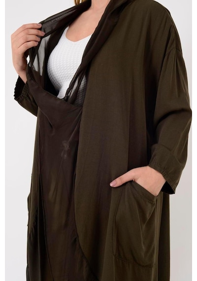 Bohem Stil Italyan Ipek Detaylı Oversize Kaftan & Bluz-8711 Koyu Kahve