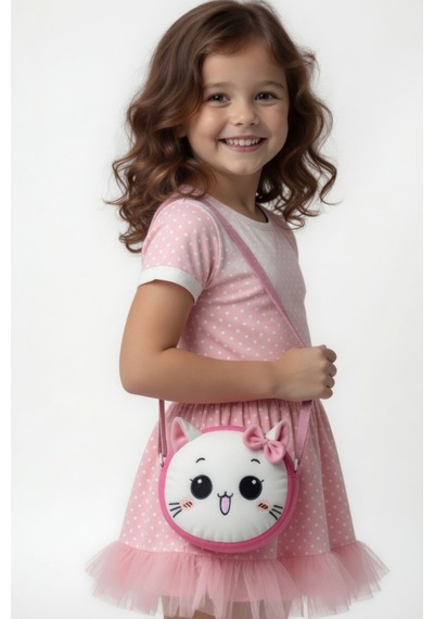 Mollycrush Hediyelik Peluş Kedi Figürlü Kız Çocuk Mini Omuz Çantası Sevimli Bozuk Para Cüzdanı