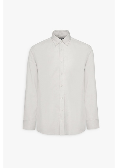 AC&Co / Altınyıldız Classics Erkek Bej Slim Fit Dar Kesim Klasik Yaka Pamuklu Armürlü Gömlek Bej