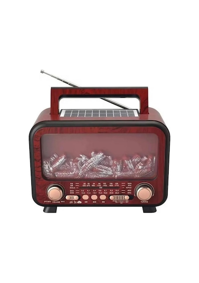 Güneş Enerjisi Ve Elektrik İle Şarj Olabilen Şömine Nostaljik Görünümlü Radyo Bluetooth Hoparlör